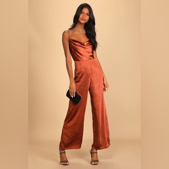 Lush Pants - LUSH | Satin Cowl-neck Jumpsuit